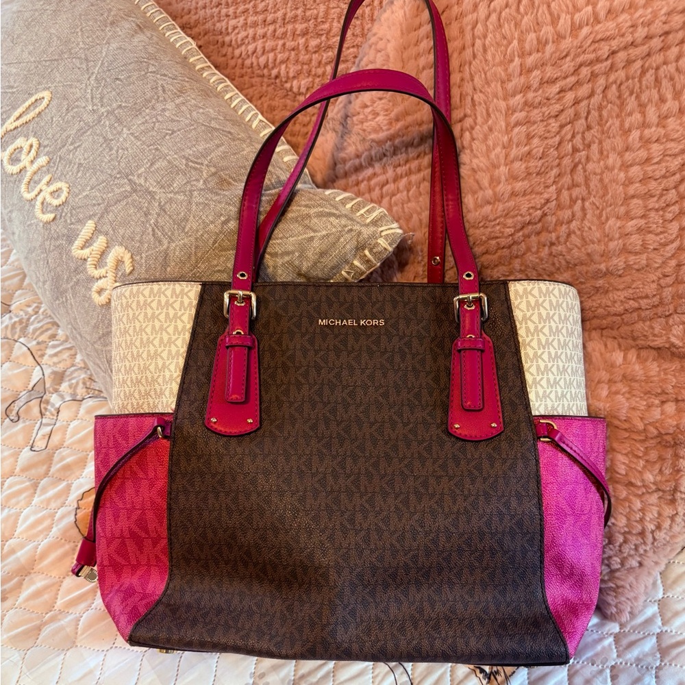 Michael Kors Fuchsia and Brown Tote
